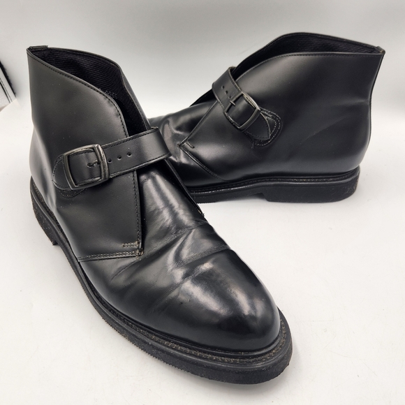 Boulet Buckle Strap Chukka Ankle Boot Shoe Men 12 D Black Leather Gumlite Vibram